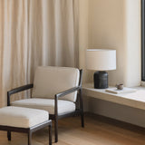 Jack footstool - varnished mahogany - dark brown - Ivory fabric White Cliff Studio Ottoman