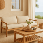 Jack Indoor / Outdoor Teak Loveseat Sofa, Natural White Cliff Studio Outdoor Sofa