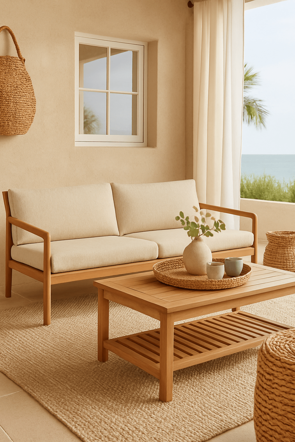 Jack Indoor / Outdoor Teak Loveseat Sofa, Natural White Cliff Studio Outdoor Sofa