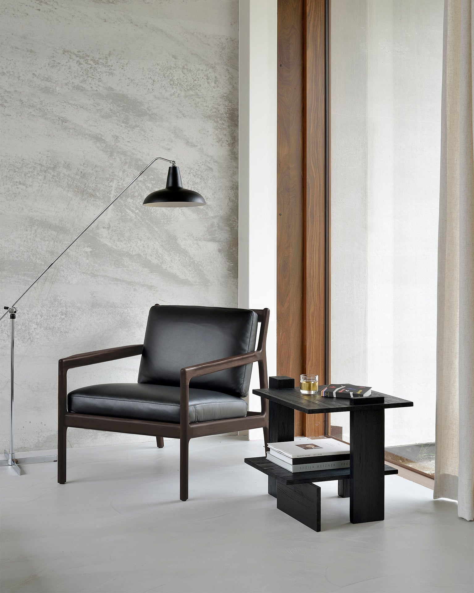 Jack lounge chair - varnished mahogany - dark brown - Carbone leather White Cliff Studio Lounge Chair