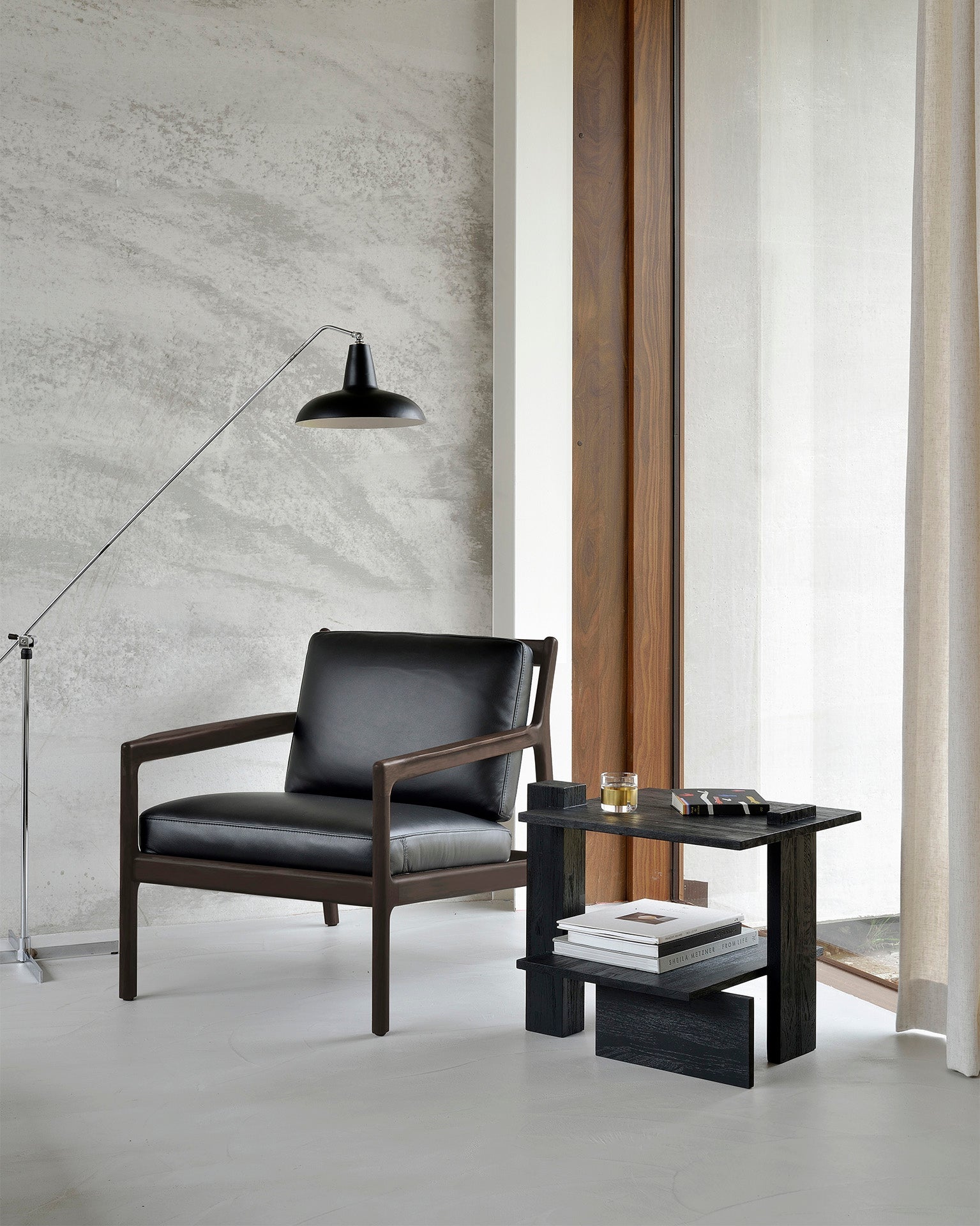 Jack lounge chair - varnished mahogany - dark brown - Carbone leather White Cliff Studio Lounge Chair