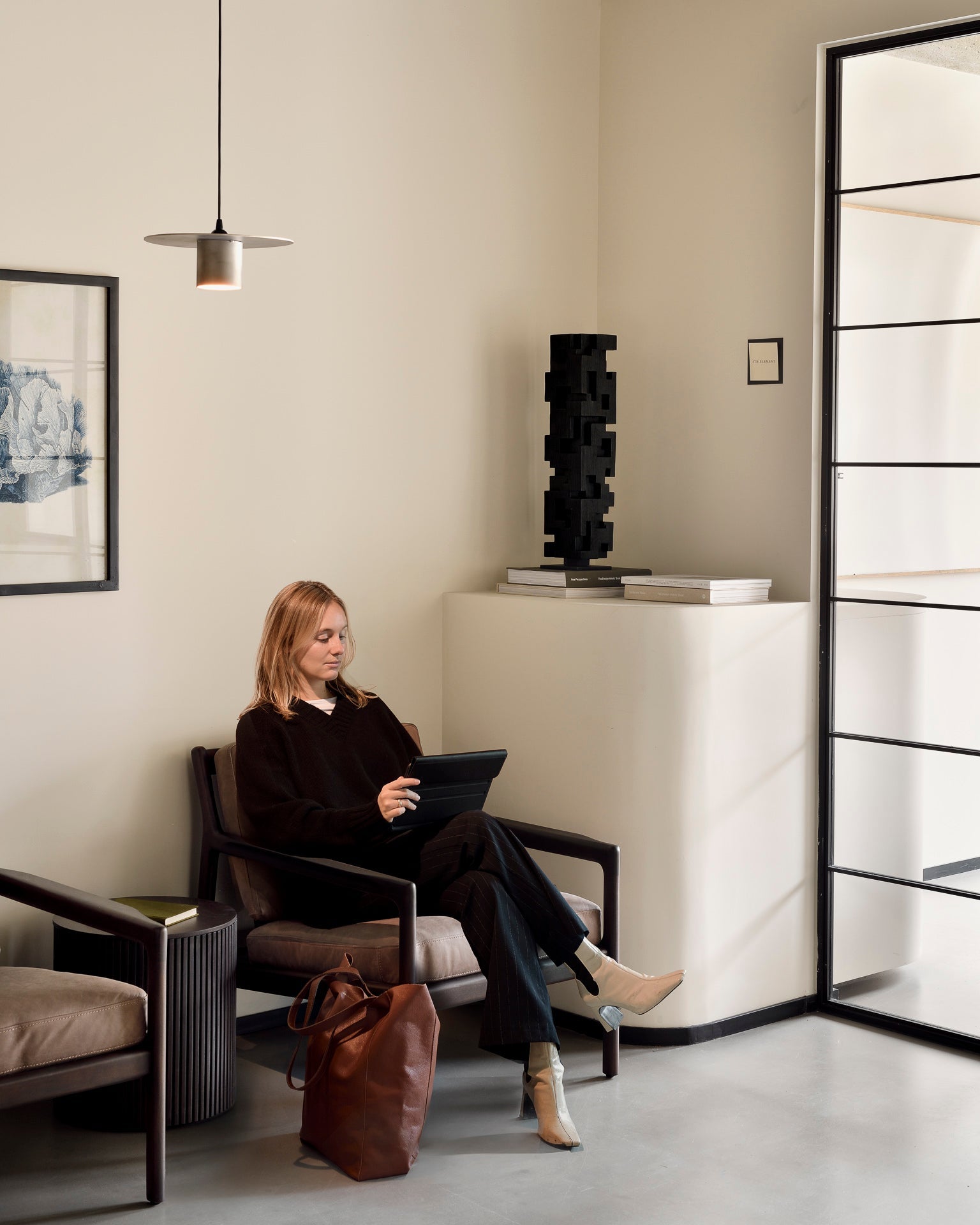 Jack lounge chair - varnished mahogany - dark brown - Terra nubuck leather White Cliff Studio Lounge Chair