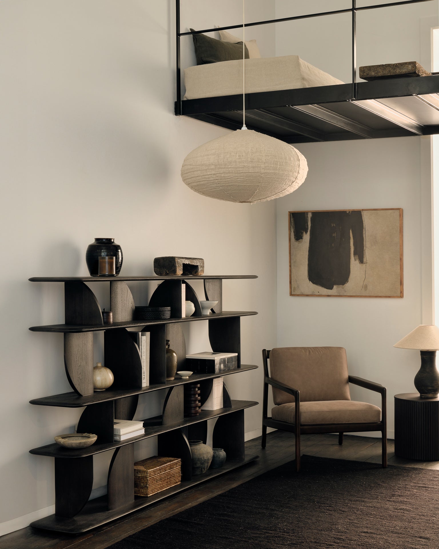 Jack lounge chair - varnished mahogany - dark brown - Terra nubuck leather White Cliff Studio Lounge Chair