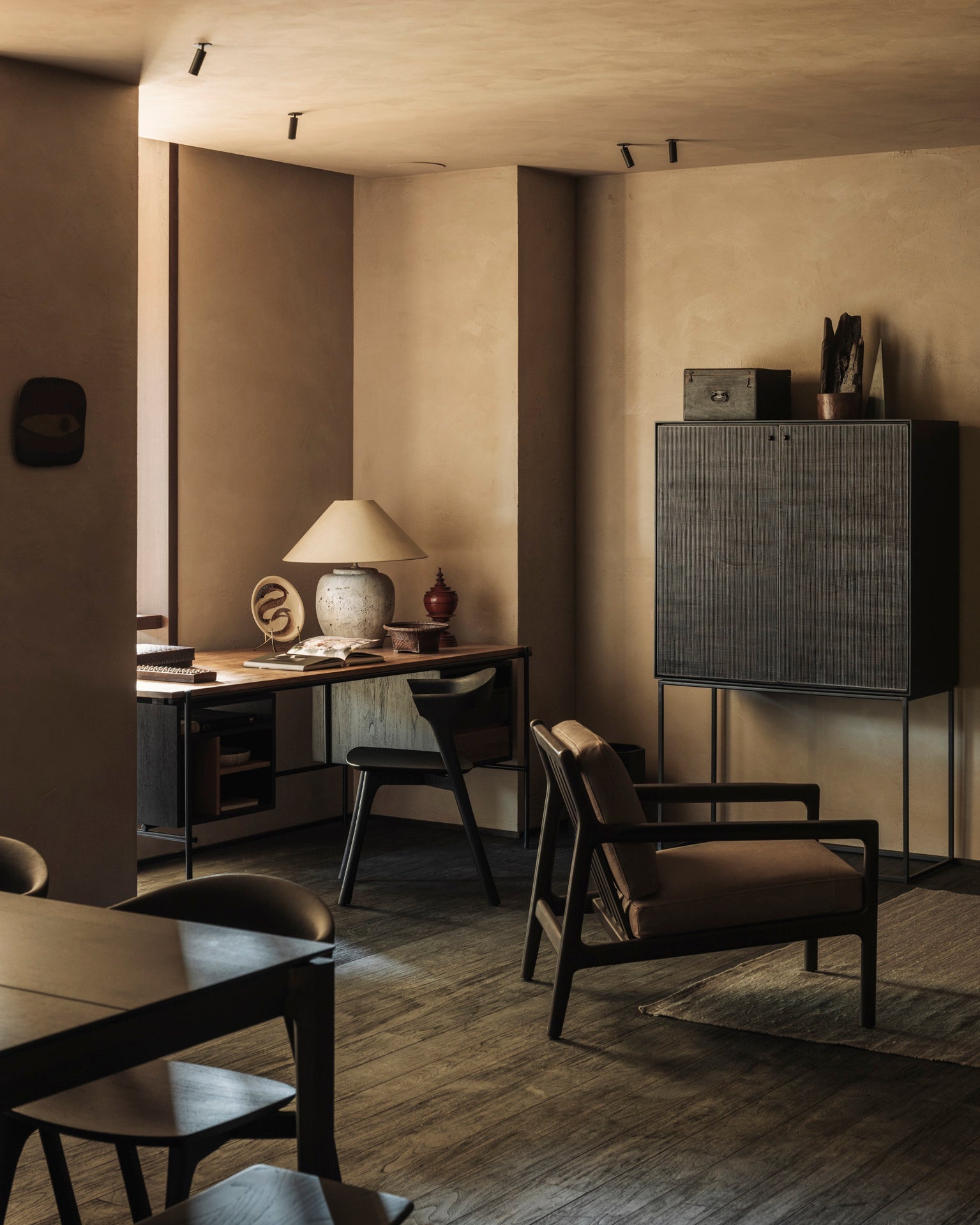 Jack lounge chair - varnished mahogany - dark brown - Terra nubuck leather White Cliff Studio Lounge Chair