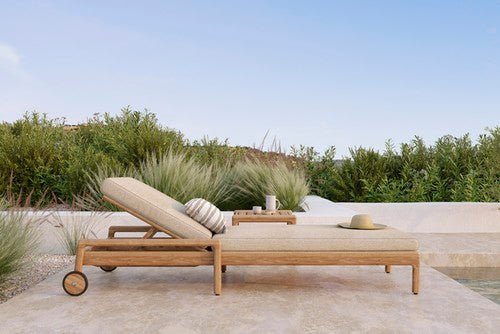 Jack outdoor adjustable lounger frame - varnished teak - black White Cliff Studio Outdoor Chaise