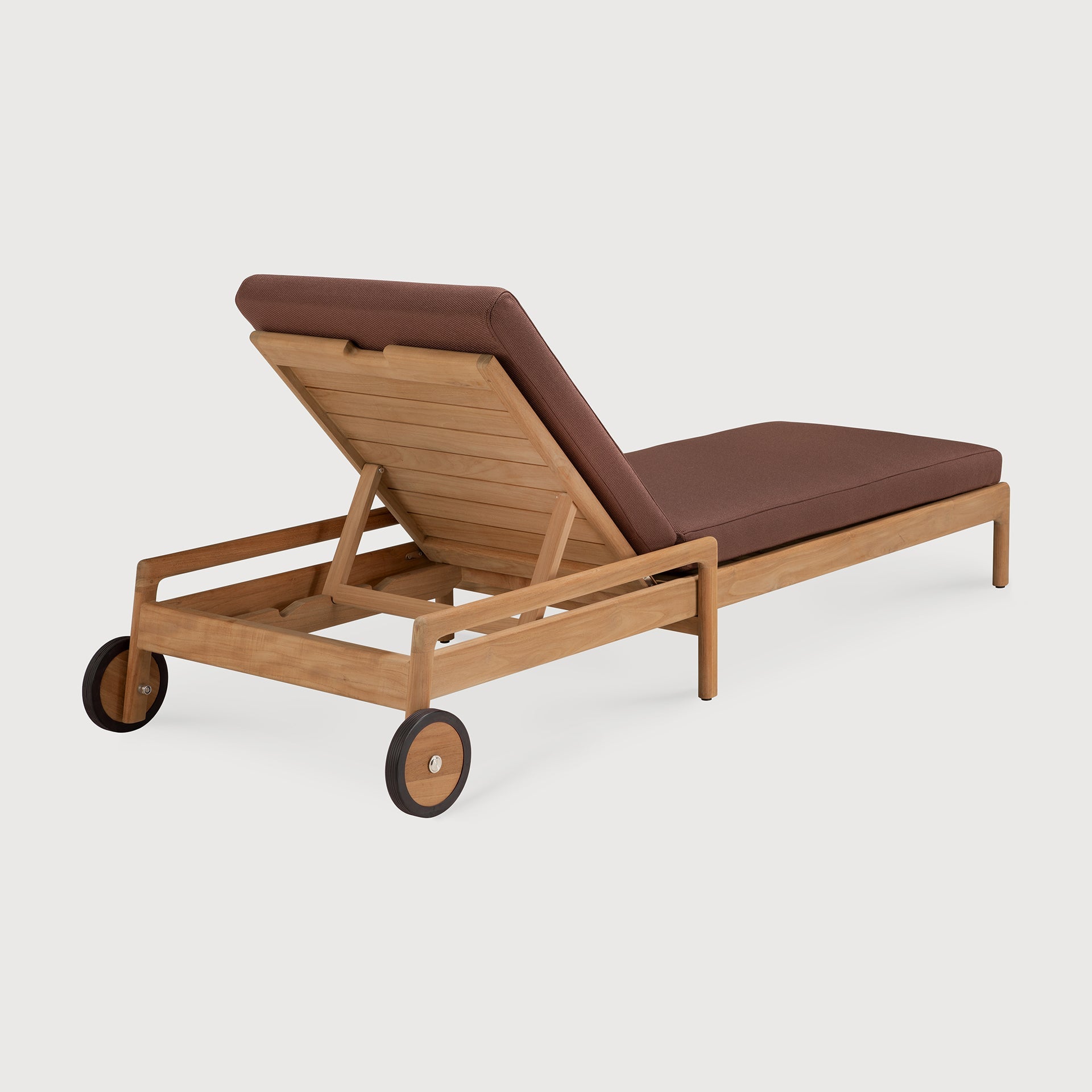 Jack outdoor adjustable lounger - teak - Burgundy fabric White Cliff Studio Outdoor Chaise