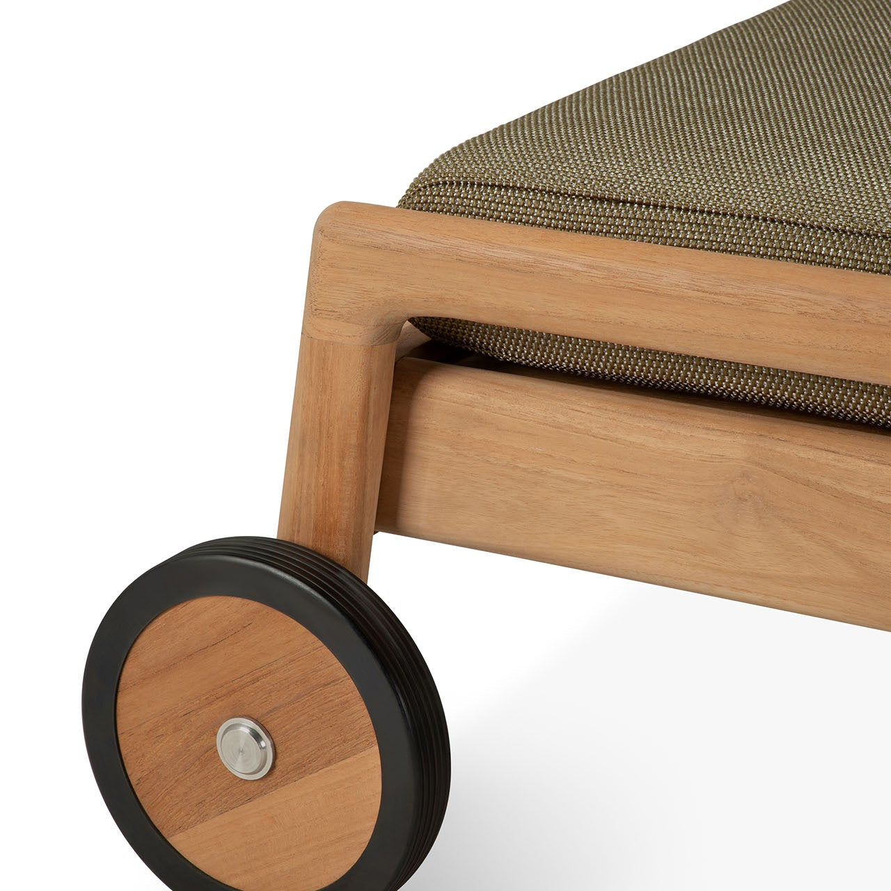 Jack outdoor adjustable lounger - teak - Green fabric White Cliff Studio Outdoor Chaise