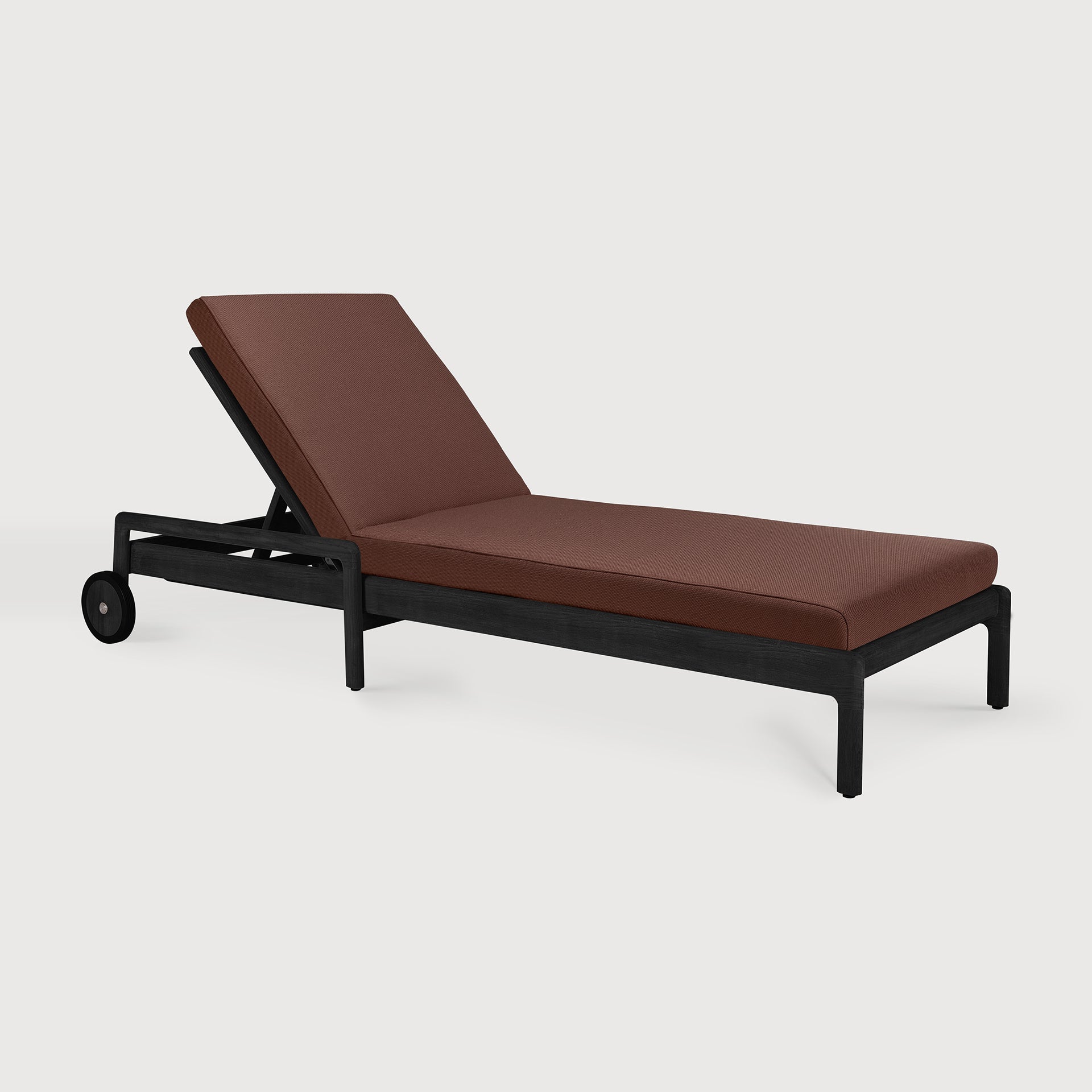 Jack outdoor adjustable lounger - varnished teak - black - Burgundy fabric White Cliff Studio Outdoor Chaise