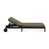 Jack outdoor adjustable lounger - varnished teak - black - Green fabric White Cliff Studio Outdoor Chaise