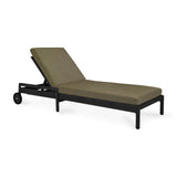 Jack outdoor adjustable lounger - varnished teak - black - Green fabric White Cliff Studio Outdoor Chaise