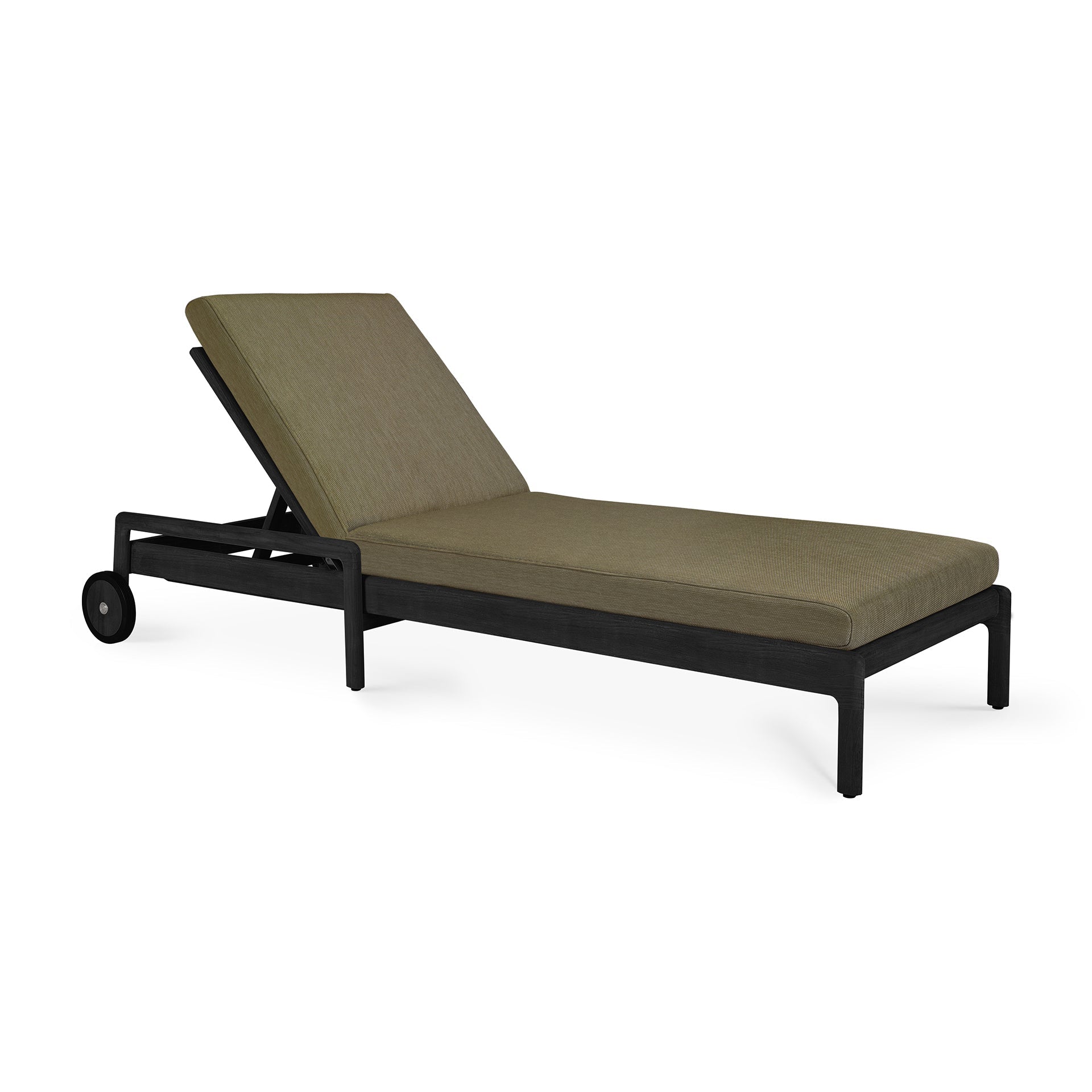 Jack outdoor adjustable lounger - varnished teak - black - Green fabric White Cliff Studio Outdoor Chaise