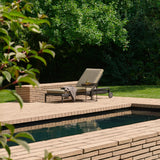 Jack outdoor adjustable lounger - varnished teak - black - Green fabric White Cliff Studio Outdoor Chaise