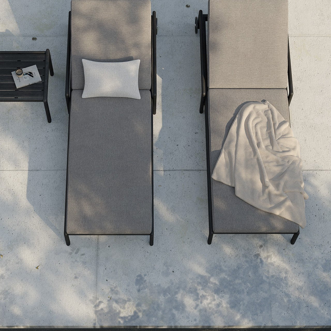Jack outdoor adjustable lounger - varnished teak - black - Mocha fabric White Cliff Studio Outdoor Chaise