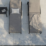 Jack outdoor adjustable lounger - varnished teak - black - Mocha fabric White Cliff Studio Outdoor Chaise
