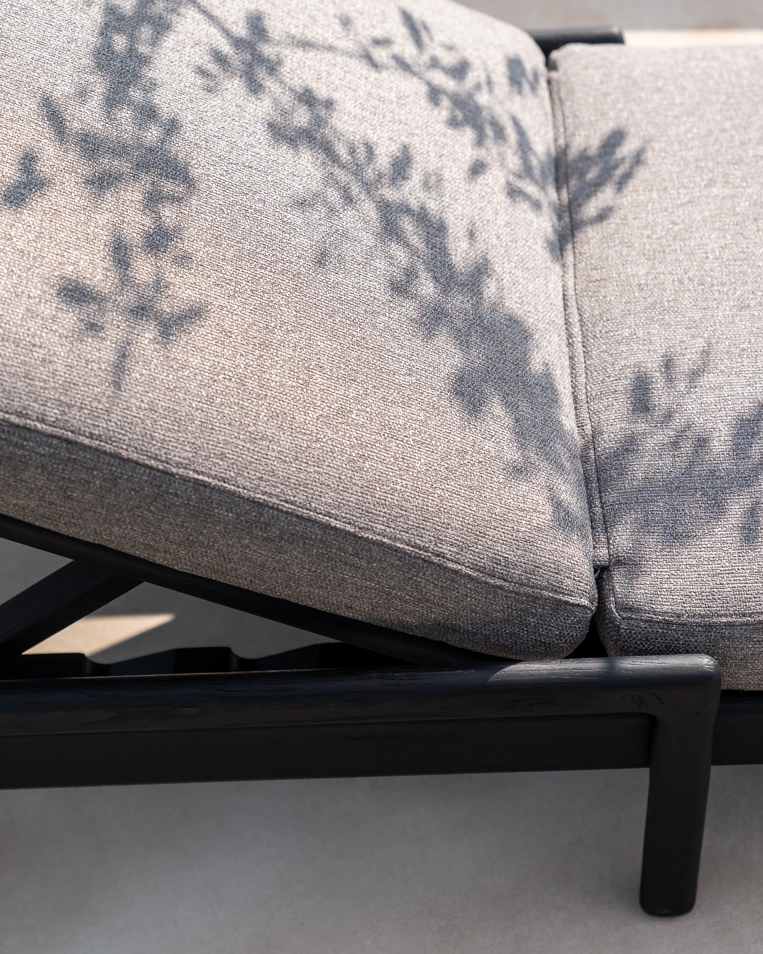 Jack outdoor adjustable lounger - varnished teak - black - Mocha fabric White Cliff Studio Outdoor Chaise