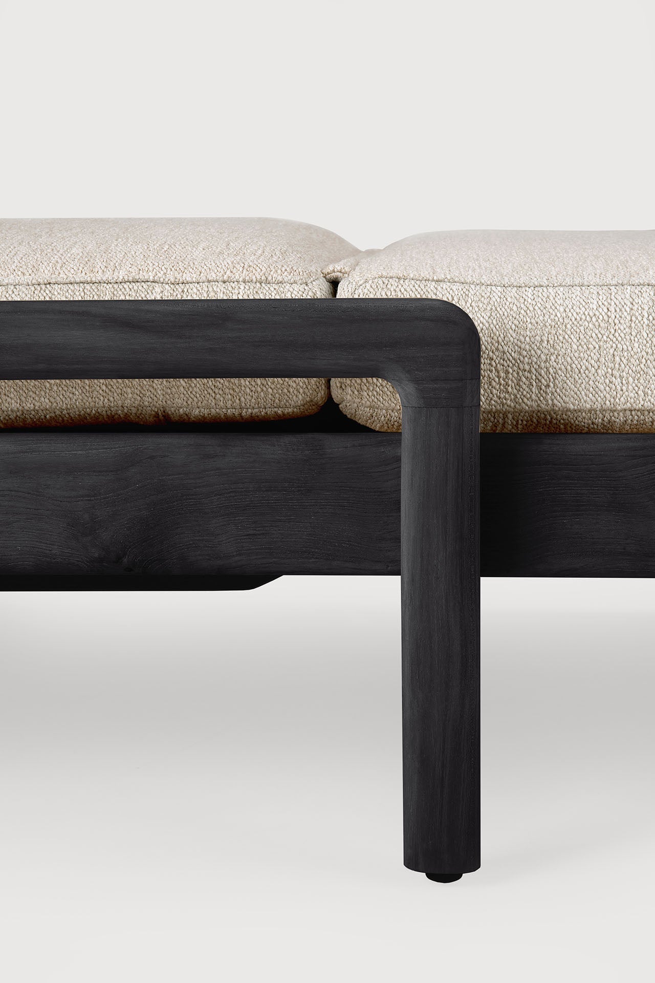 Jack outdoor adjustable lounger - varnished teak - black - Natural fabric White Cliff Studio Outdoor Chaise