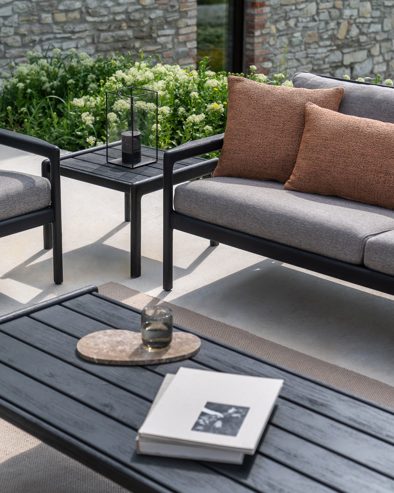 Jack outdoor coffee table - varnished teak - black - rectangular White Cliff Studio Outdoor Coffee Table