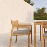 Jack outdoor dining chair - teak - Mocha fabric - with arms White Cliff Studio Outdoor Dining Chair