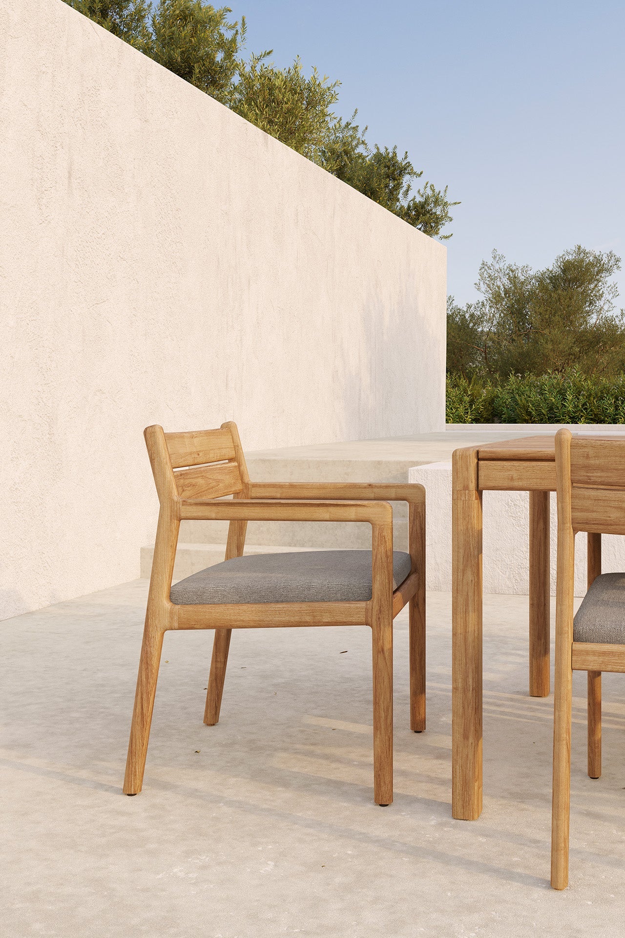 Jack outdoor dining chair - teak - Mocha fabric - with arms White Cliff Studio Outdoor Dining Chair