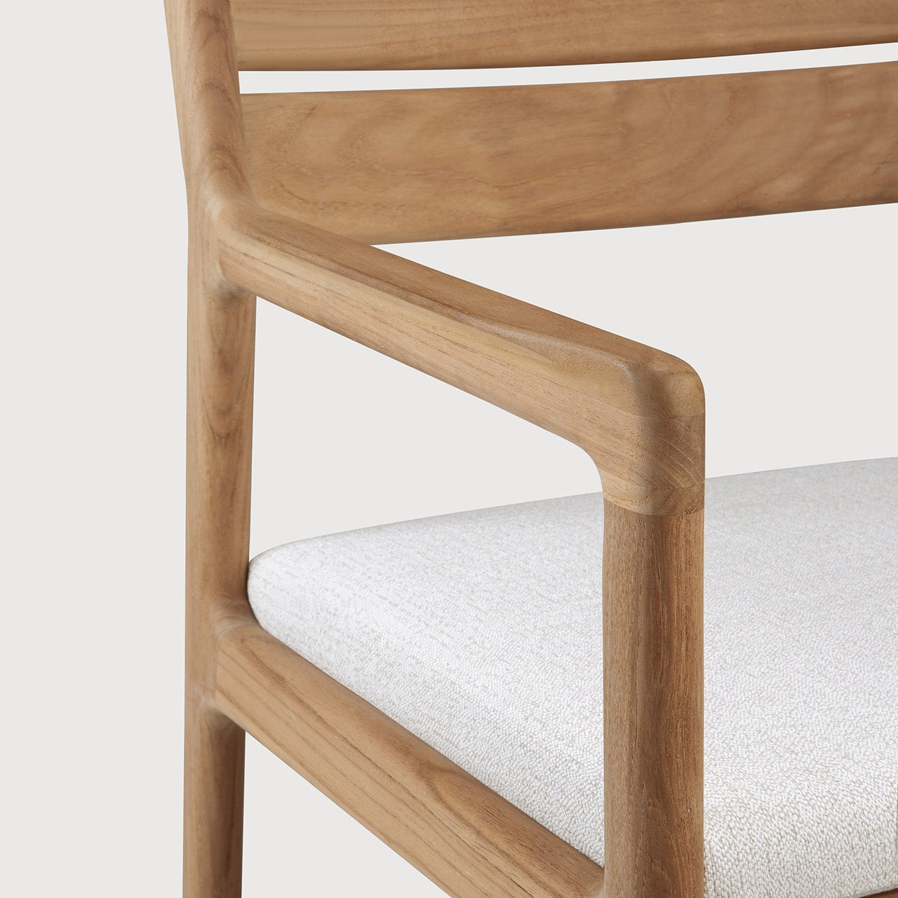 Jack outdoor dining chair - teak - Off White fabric - with arms White Cliff Studio Outdoor Dining Chair