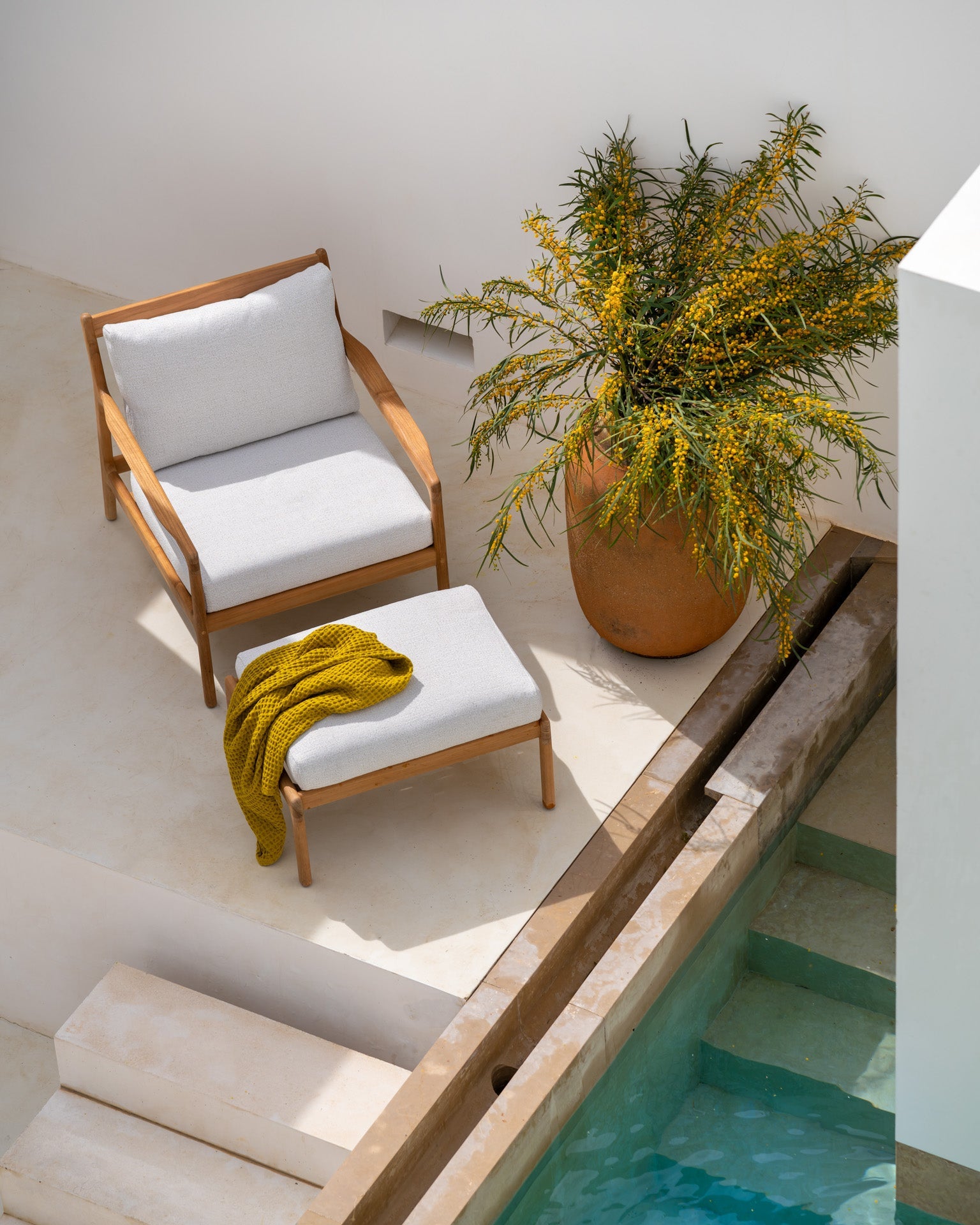 Jack outdoor footstool - teak - Off White fabric White Cliff Studio Outdoor Ottoman