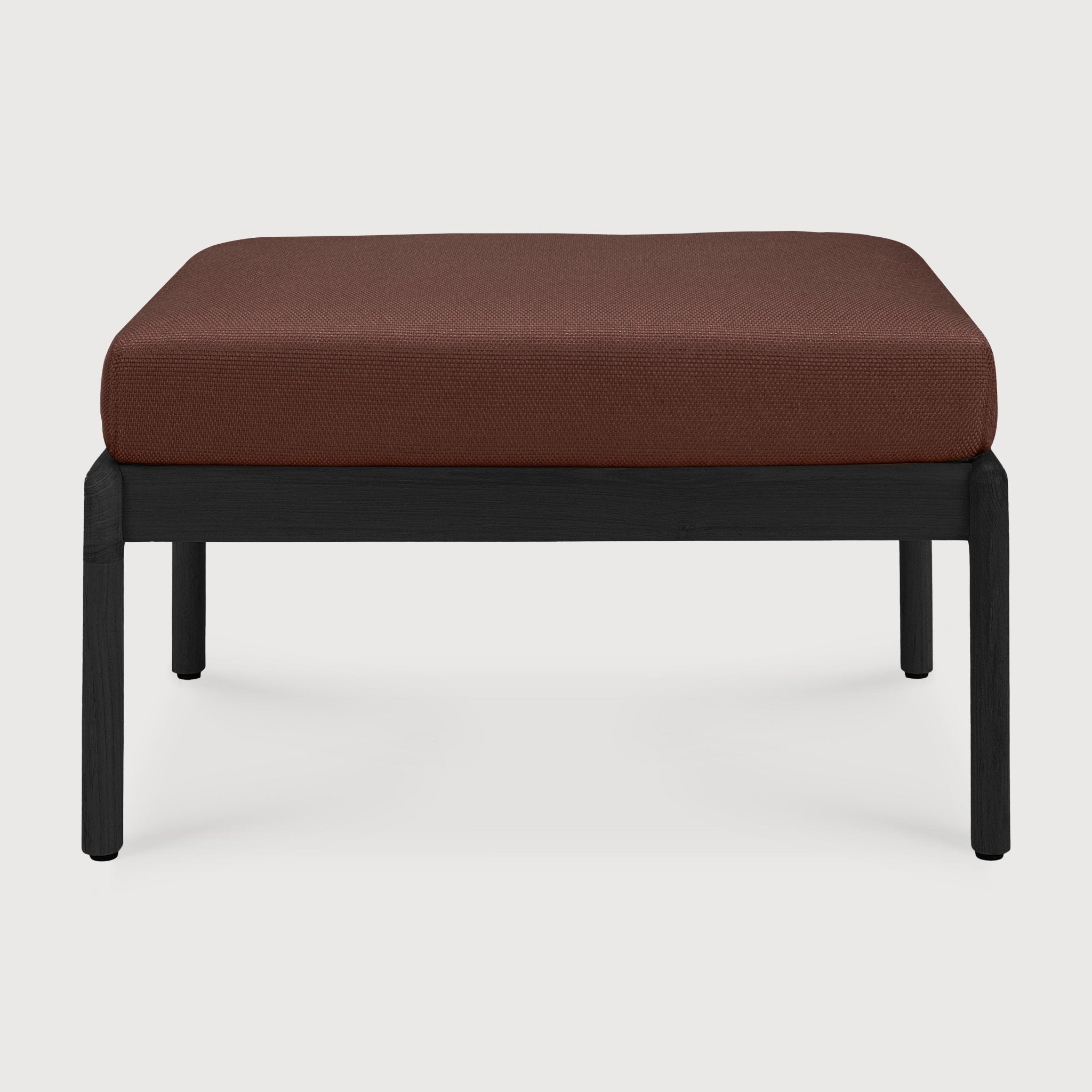 Jack outdoor footstool - varnished teak - black - Burgundy fabric White Cliff Studio Outdoor Ottoman