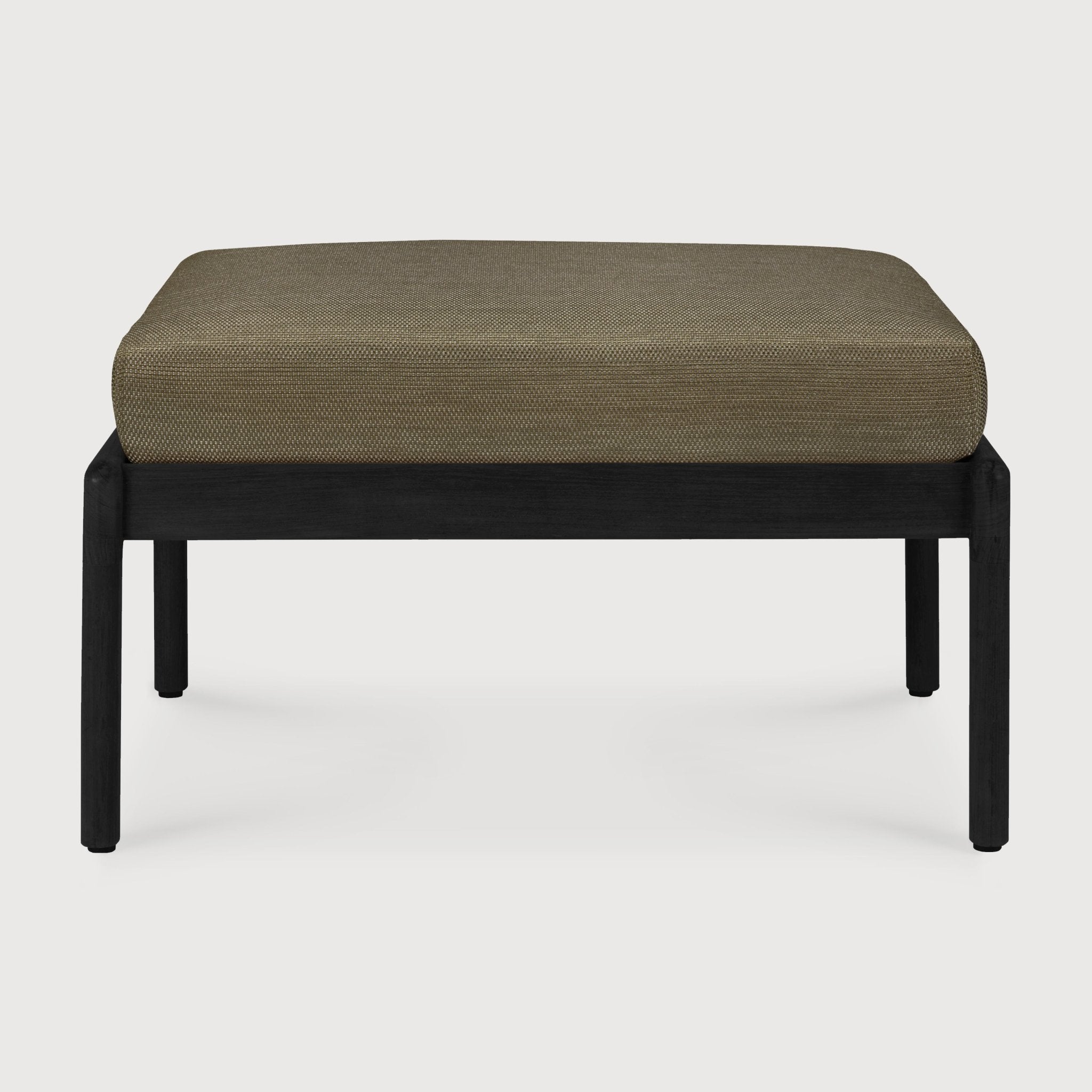 Jack outdoor footstool - varnished teak - black - Green fabric White Cliff Studio Outdoor Ottoman