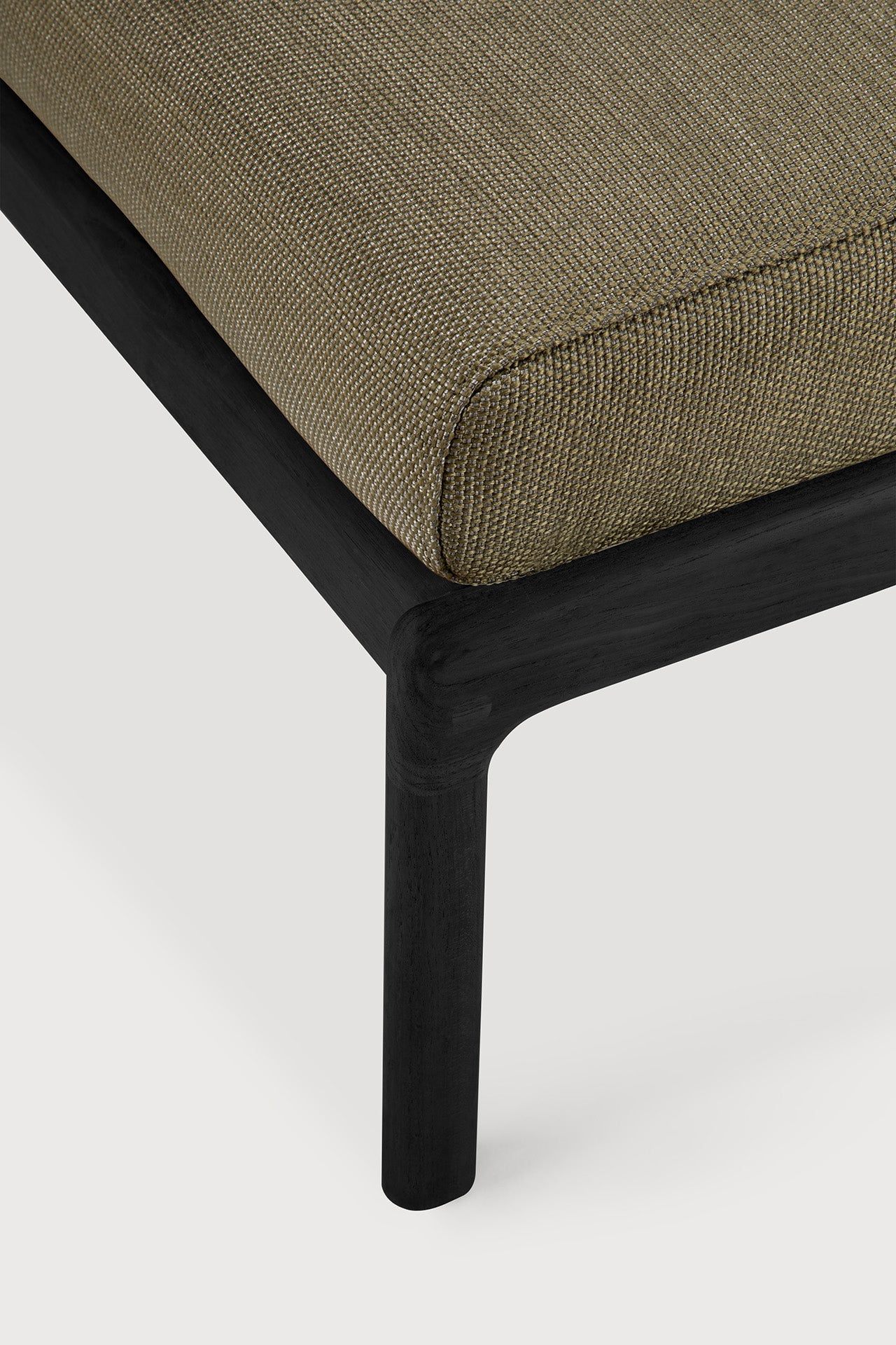 Jack outdoor footstool - varnished teak - black - Green fabric White Cliff Studio Outdoor Ottoman