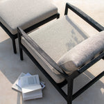Jack outdoor footstool - varnished teak - black - Mocha fabric White Cliff Studio Outdoor Ottoman
