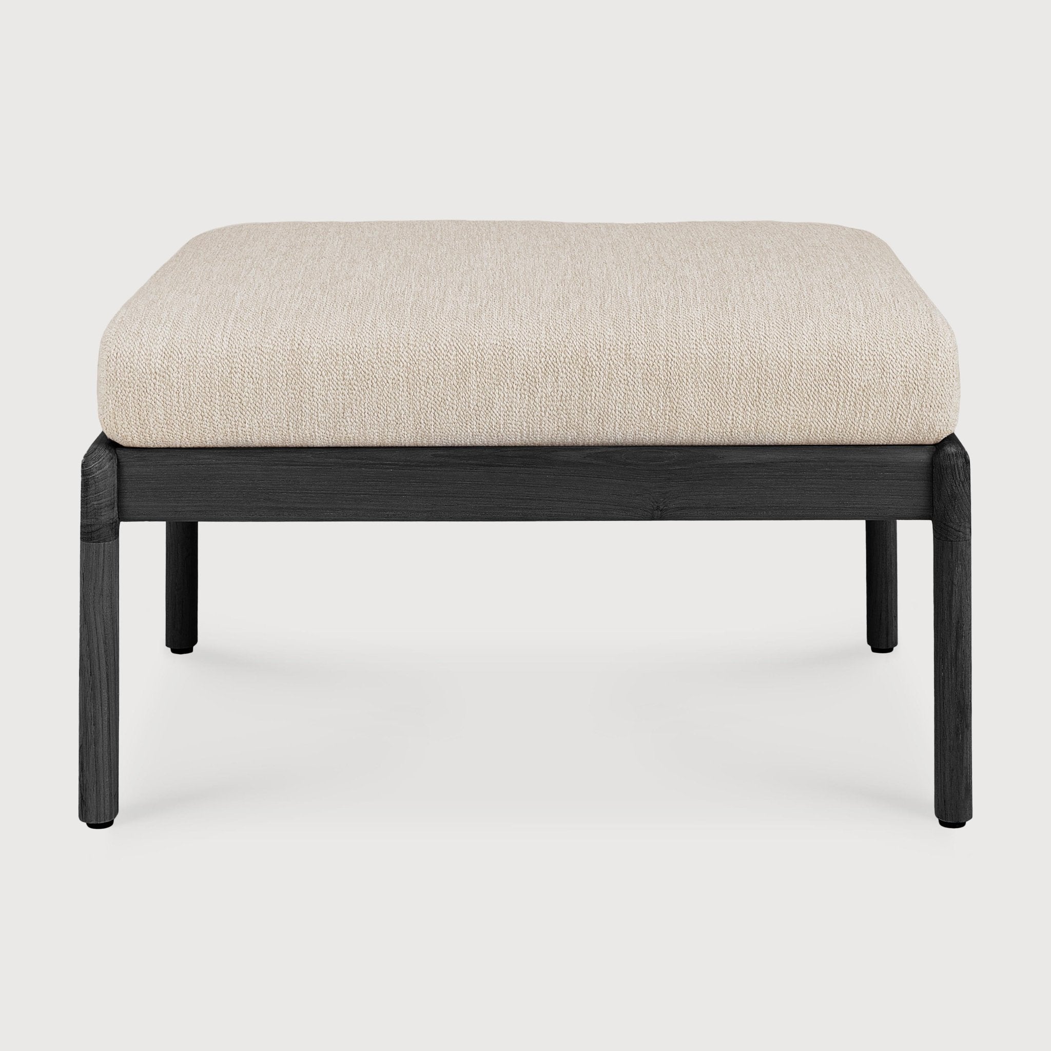 Jack outdoor footstool - varnished teak - black - Natural fabric White Cliff Studio Outdoor Ottoman