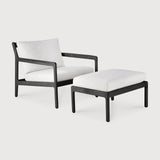 Jack outdoor footstool - varnished teak - black - Off White fabric White Cliff Studio Outdoor Ottoman