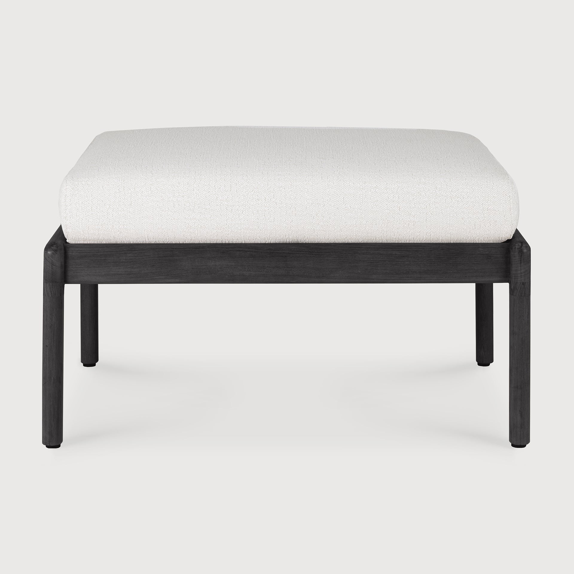 Jack outdoor footstool - varnished teak - black - Off White fabric White Cliff Studio Outdoor Ottoman