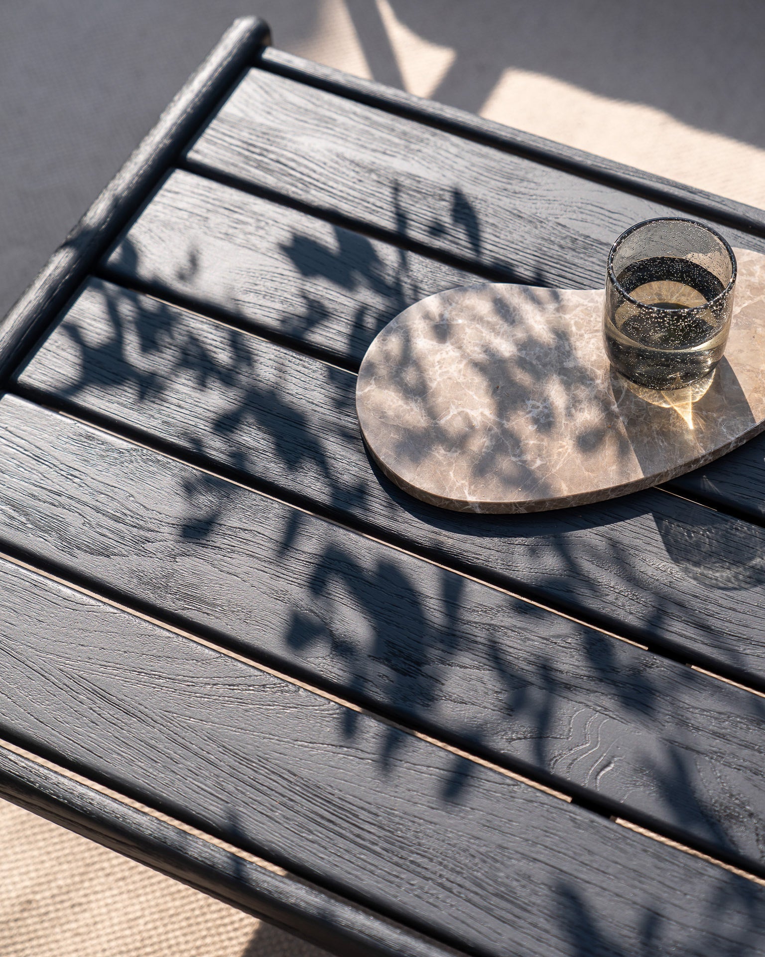 Jack outdoor side table - varnished teak - black - square White Cliff Studio Outdoor Side Table