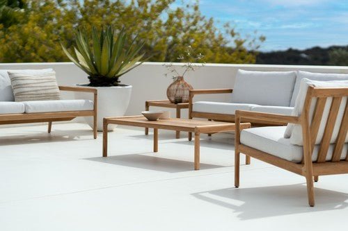 Jack outdoor side table - varnished teak - black - square White Cliff Studio Outdoor Side Table