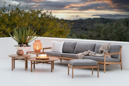 Jack outdoor sofa - teak - Burgundy fabric - 3+ seater White Cliff Studio Outdoor Sofa