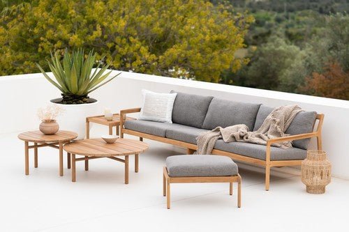 Jack outdoor sofa - teak - Burgundy fabric - 3+ seater White Cliff Studio Outdoor Sofa