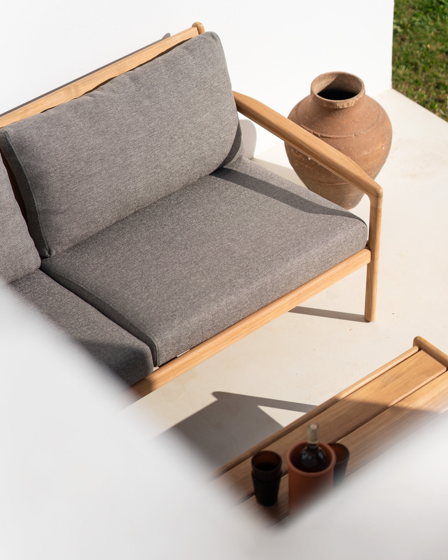 Jack outdoor sofa - teak - Mocha fabric - 2+ seater White Cliff Studio Outdoor Sofa