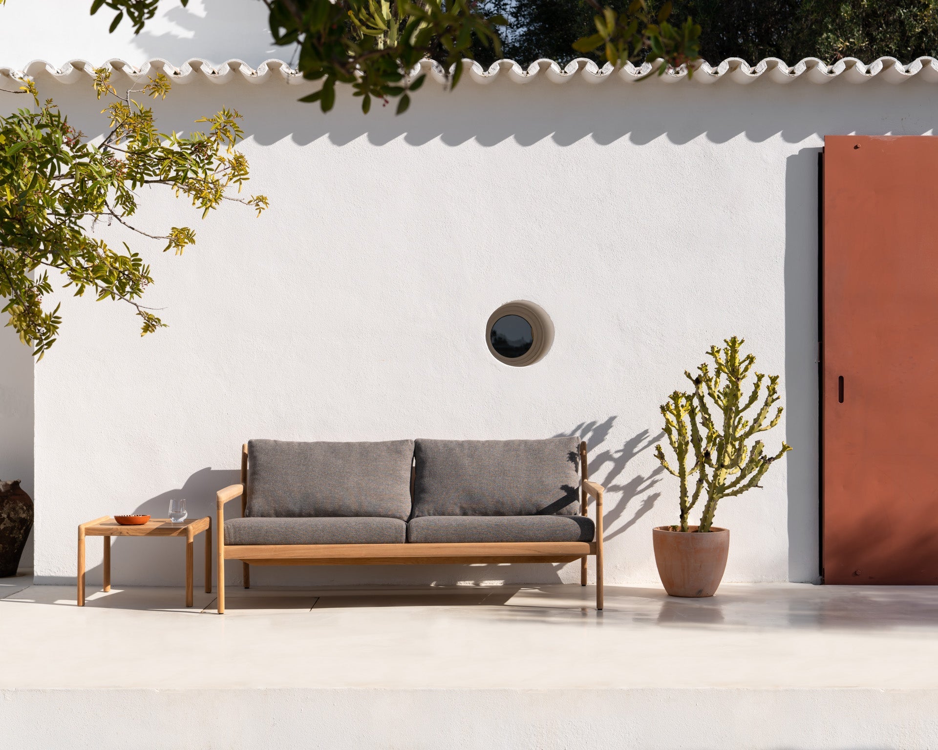 Jack outdoor sofa - teak - Mocha fabric - 2+ seater White Cliff Studio Outdoor Sofa