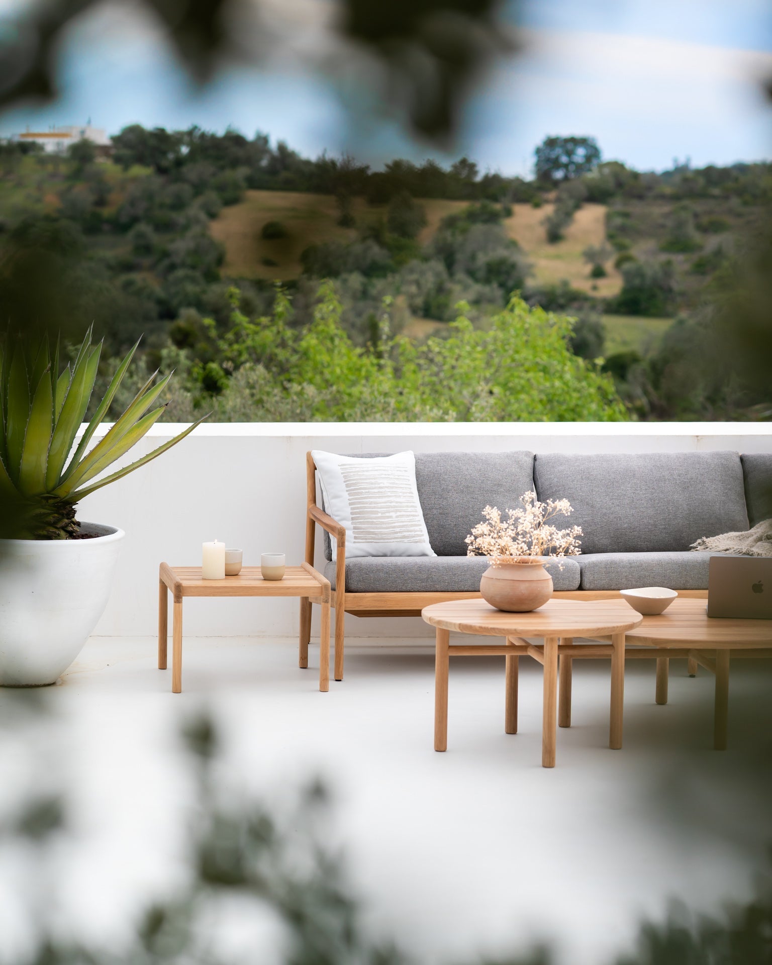 Jack outdoor sofa - teak - Mocha fabric - 3+ seater White Cliff Studio Outdoor Sofa