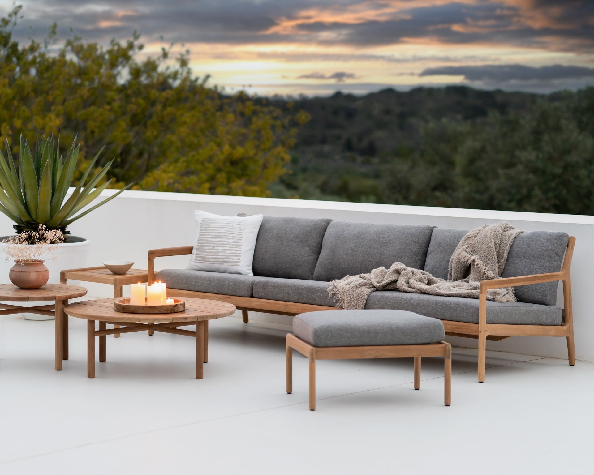 Jack outdoor sofa - teak - Mocha fabric - 3+ seater White Cliff Studio Outdoor Sofa