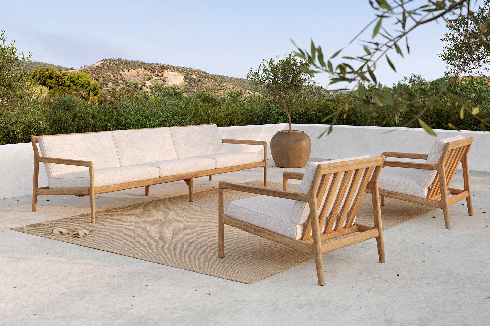 Jack outdoor sofa - teak - Off White fabric - 3+ seater White Cliff Studio Outdoor Sofa