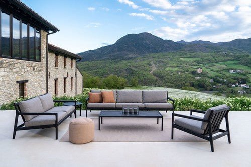 Jack outdoor sofa - varnished teak - black - Burgundy fabric - 2+ seater White Cliff Studio Outdoor Sofa