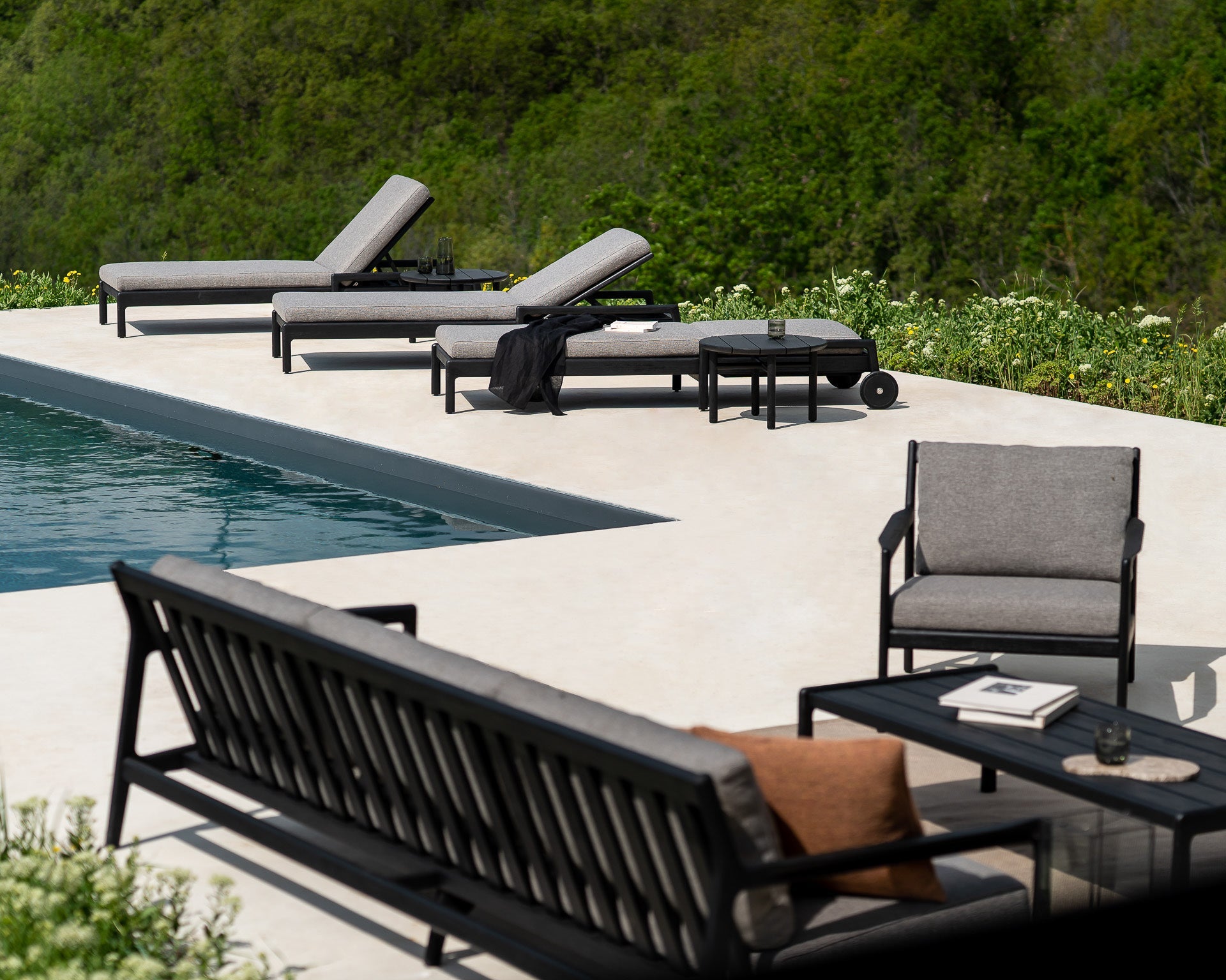 Jack outdoor sofa - varnished teak - black - Mocha fabric - 3+ seater White Cliff Studio Outdoor Sofa