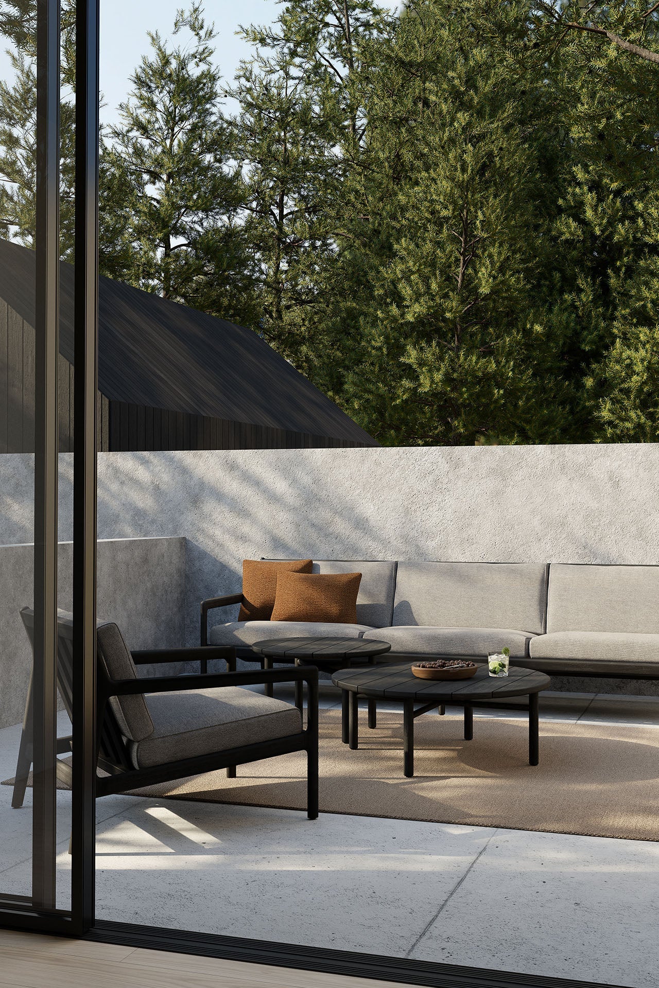 Jack outdoor sofa - varnished teak - black - Mocha fabric - 3+ seater White Cliff Studio Outdoor Sofa