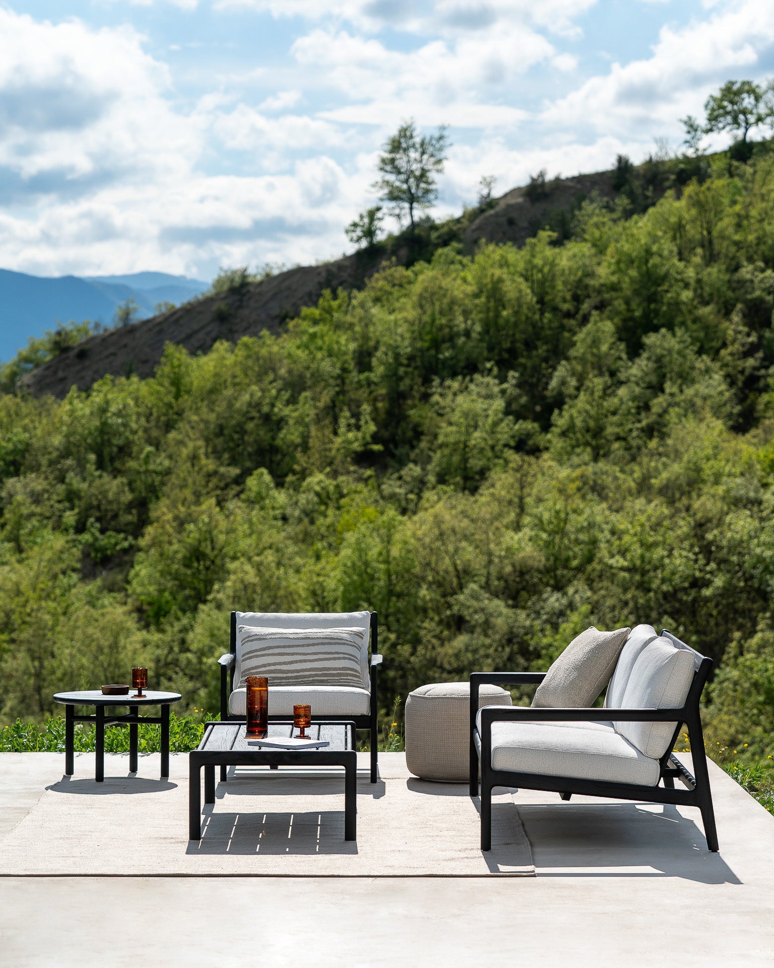 Jack outdoor sofa - varnished teak - black - Off White fabric - 2+ seater White Cliff Studio Outdoor Sofa