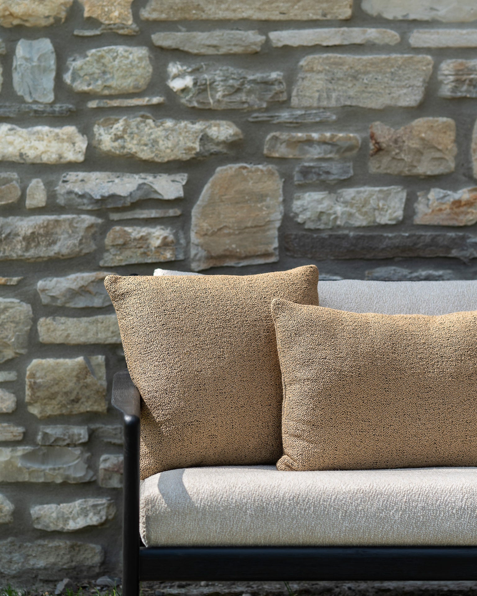 Jack outdoor sofa - varnished teak - black - Off White fabric - 2+ seater White Cliff Studio Outdoor Sofa