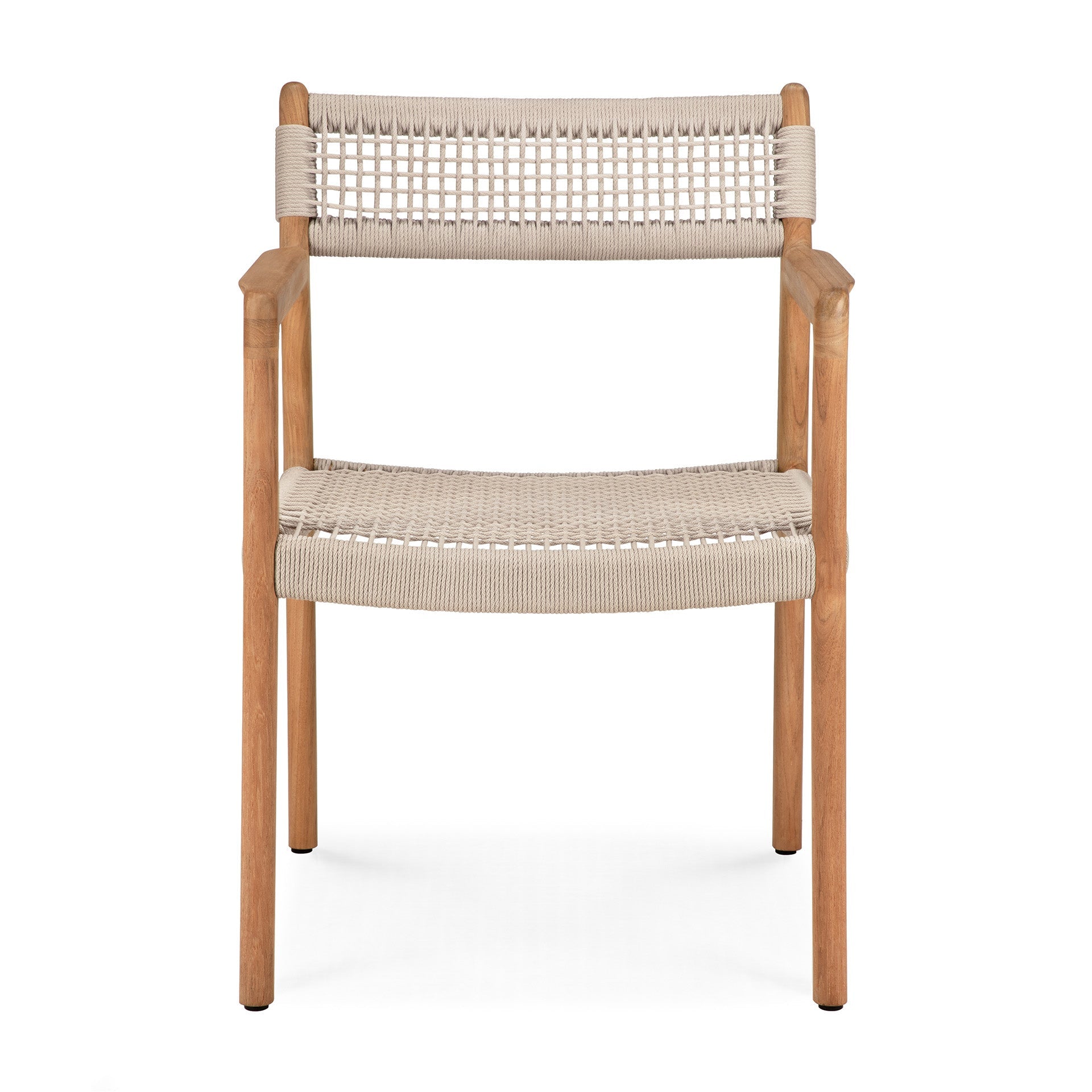 Jack Woven outdoor dining chair - teak - Beige cord - with arms White Cliff Studio Outdoor Dining Chair