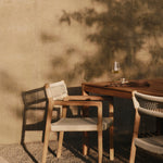 Jack Woven outdoor dining chair - teak - Beige cord - with arms White Cliff Studio Outdoor Dining Chair