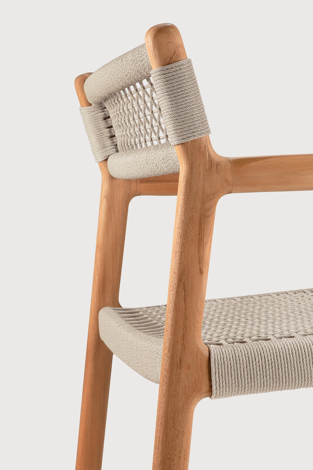 Jack Woven outdoor dining chair - teak - Beige cord - with arms White Cliff Studio Outdoor Dining Chair