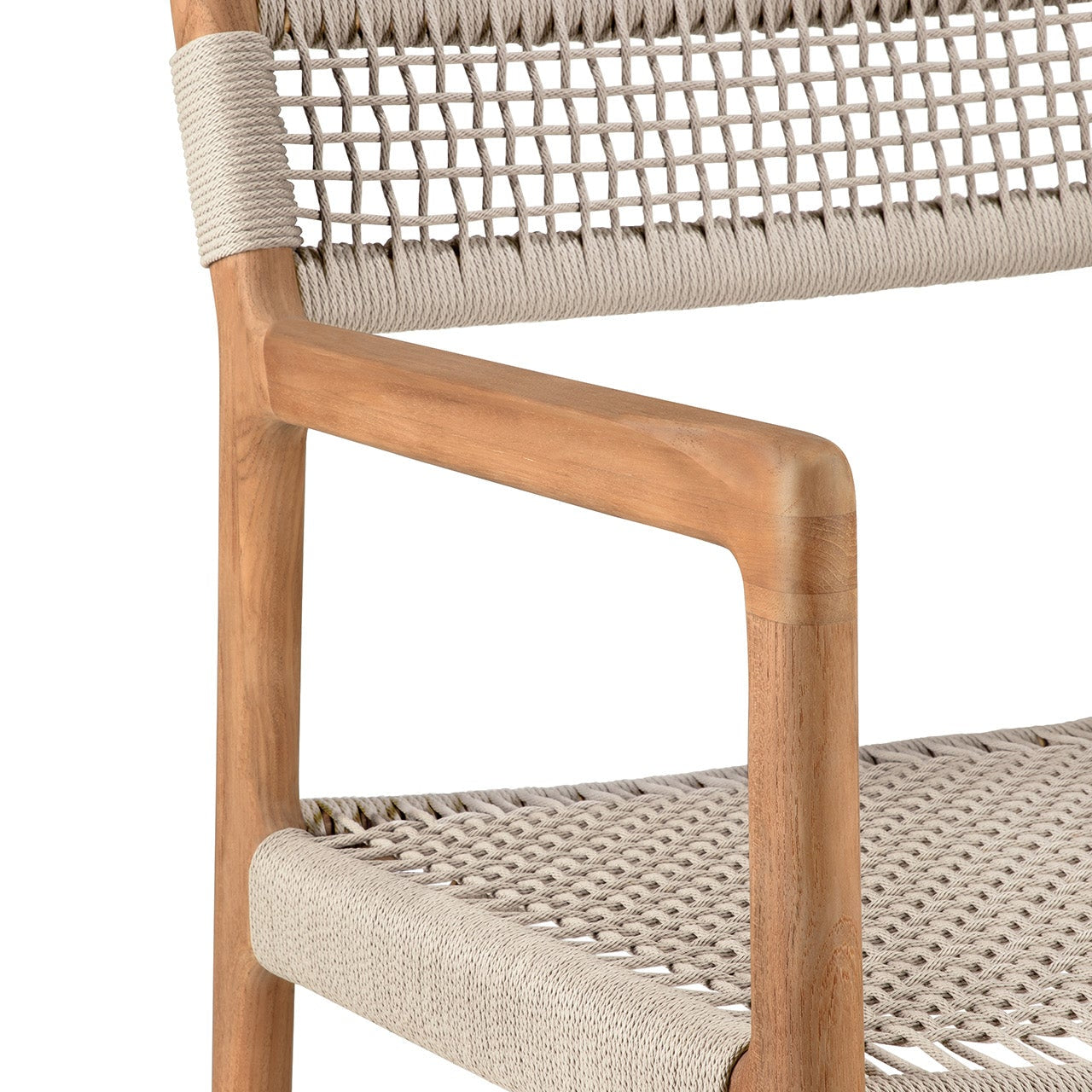 Jack Woven outdoor dining chair - teak - Beige cord - with arms White Cliff Studio Outdoor Dining Chair